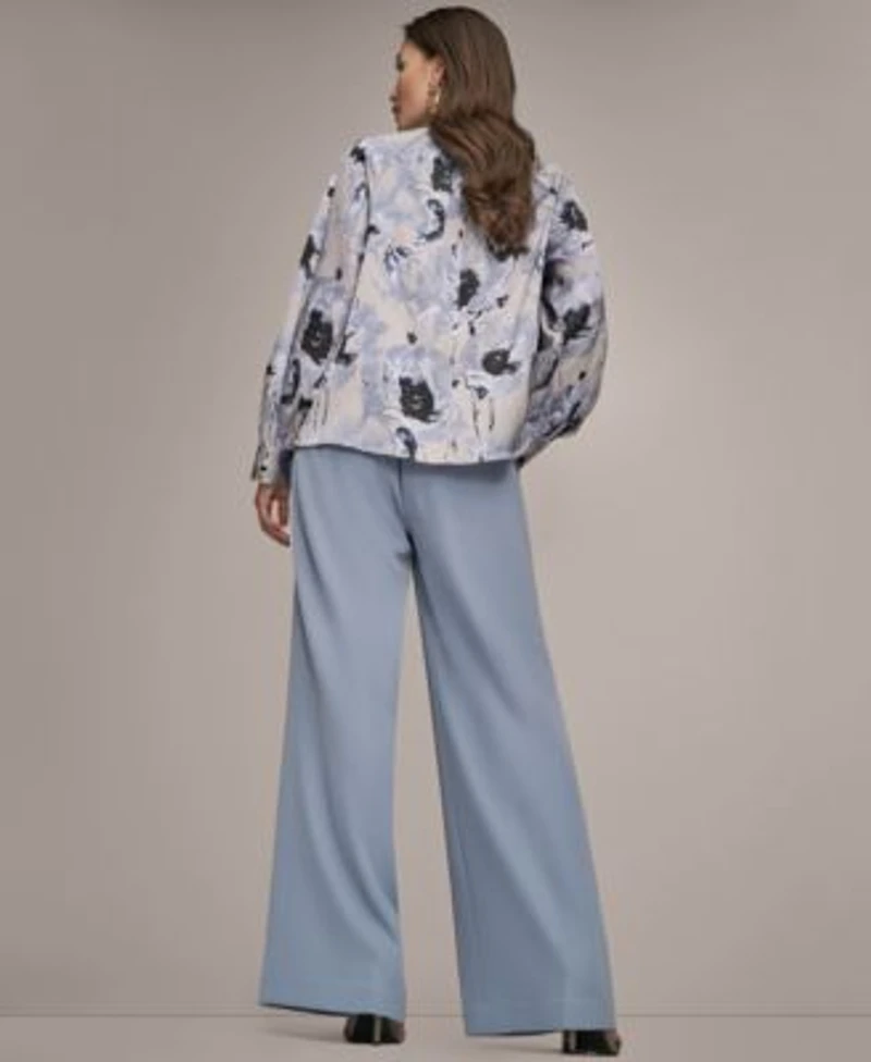 Donna Karan New York Womens Printed Mock Neck Top Wide Leg Pull On Pants