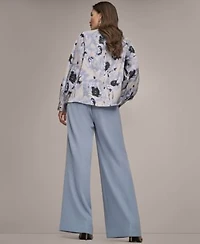 Donna Karan New York Womens Printed Mock Neck Top Wide Leg Pull On Pants