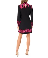 CeCe Women's Border Print Long Sleeve Mock Neck Mini Dress