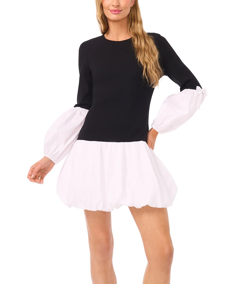 CeCe Women's Mix Media Rib Knit Balloon Long Sleeve Top