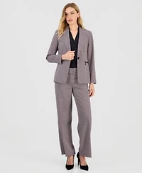 Kasper Womens Houndstooth One Button Jacket Houndstooth Wide Leg Pants
