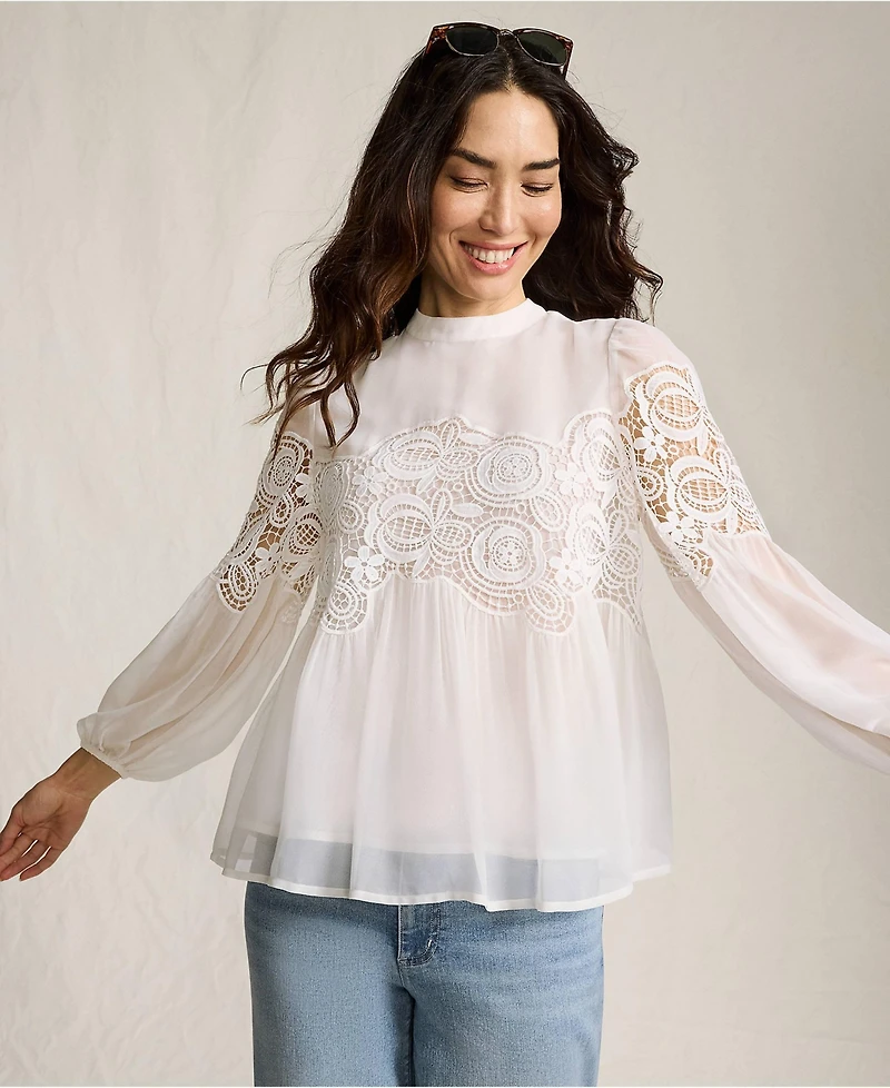 Lands' End Women's Chiffon and Lace Blouse