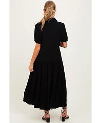 Pinkblush Maternity Black Collared Button Down Tiered Midi Dress