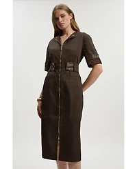 Karen Millen Women's Cotton Pu Utility Midi Dress