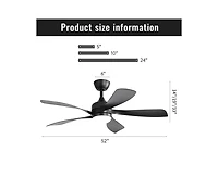 52-inch Black Modern Downrod Indoor Abs 5 Blades Led Ceiling Fan Light with Remote Control Support Six Speed Ajustable