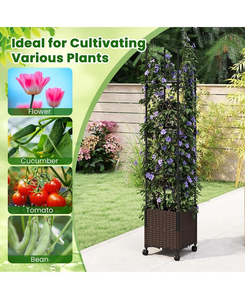 Gymax 2 Pcs 87'' Tall Raised Garden Bed w/ Plant Box Lockable Wheels Indoor Outdoor