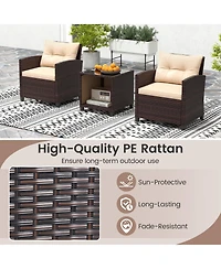 Gymax 3-Piece Patio Furniture Set Pe Rattan Conversation Set w/ Glass Coffee Table Outdoor