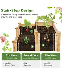Gymax 3-Tier Outdoor Raised Garden Bed Fir Wood Elevated Flower Box Backyard