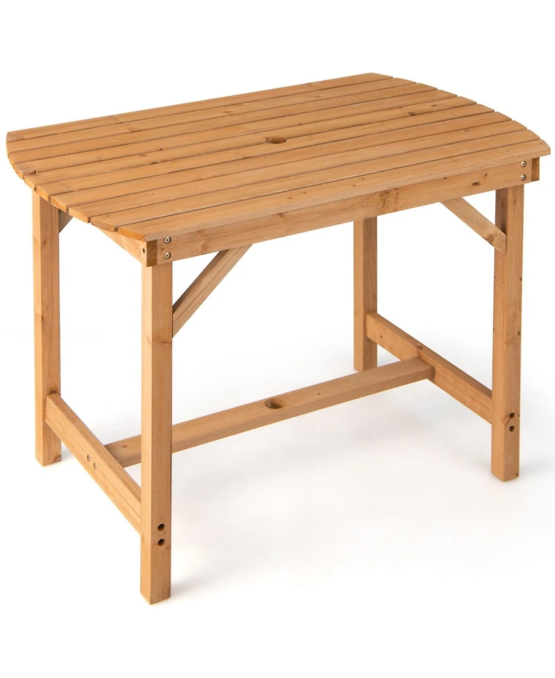 Gymax Outdoor Fir Wood Dining Table 1.5'' Umbrella Hole Yard Garden Natural Patio