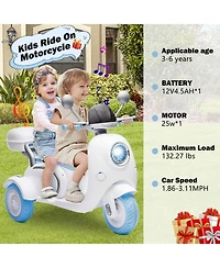 12V Kids Electric Motorcycle, 2 Seater 3 Wheel Ride On Motorcycle with Led Lights Battery Powered Electric Ride On Toy for Boys Girls Birthday Gift