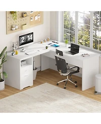 56'' Lift Top Computer Desk with Drawers and Power Outlets, Executive
