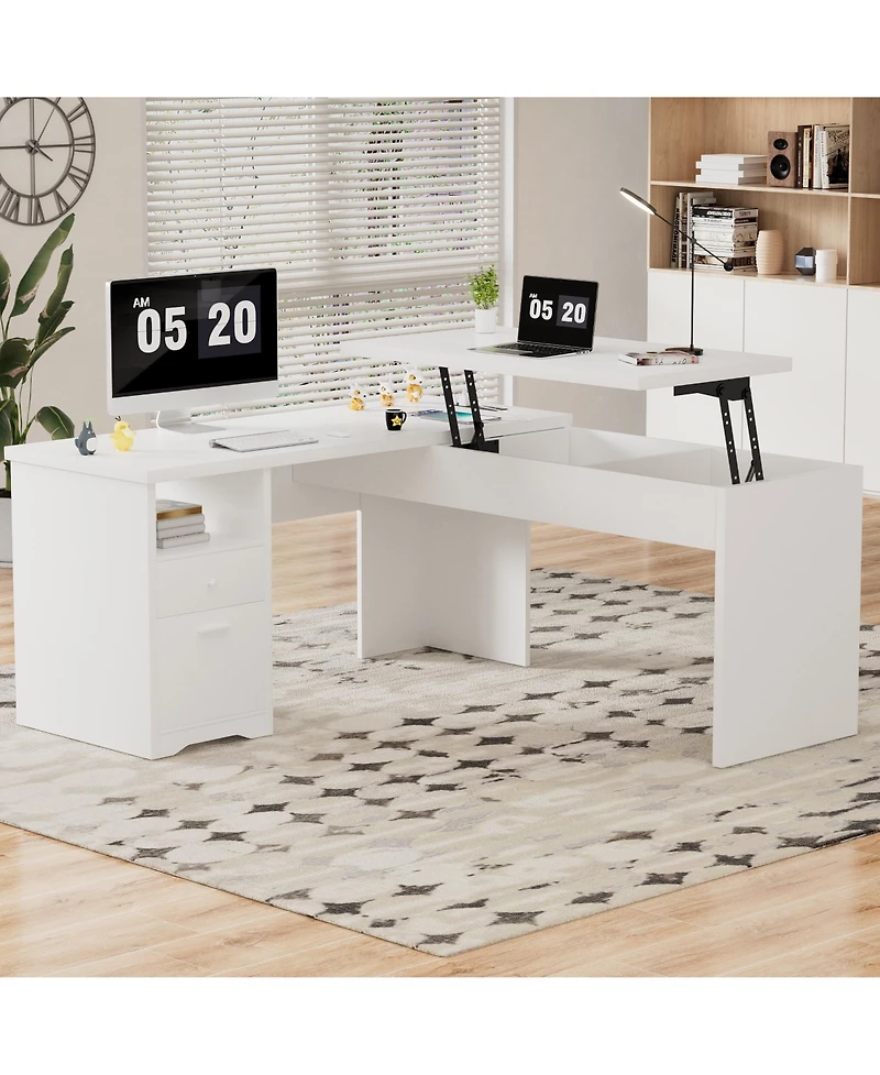 56'' Lift Top Computer Desk with Drawers and Power Outlets, Executive