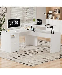 56'' Lift Top Computer Desk with Drawers and Power Outlets, Executive