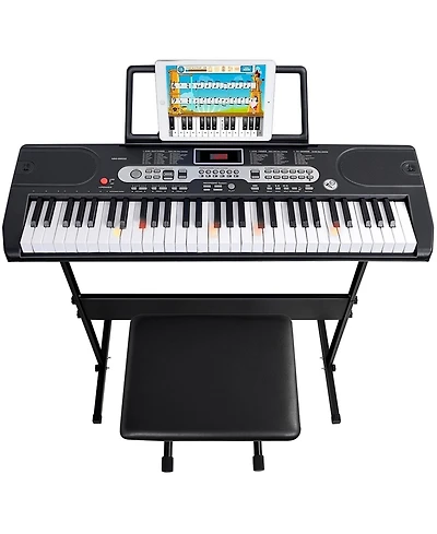 Sugift 61-Key Electronic Keyboard Piano with Lighted Keys, Teaching Modes, Headphones, Stand