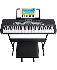 Sugift 61-Key Electronic Keyboard Piano with Lighted Keys, Teaching Modes, Headphones, Stand