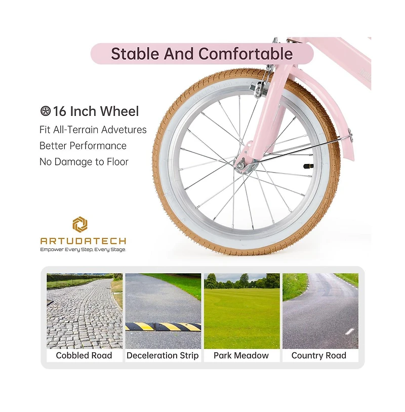 Artudatech 16-Inch Kids Bike for Ages 5-9 with Lightweight Magnesium Frame, Training Wheels & Dual Brakes for Safe Riding