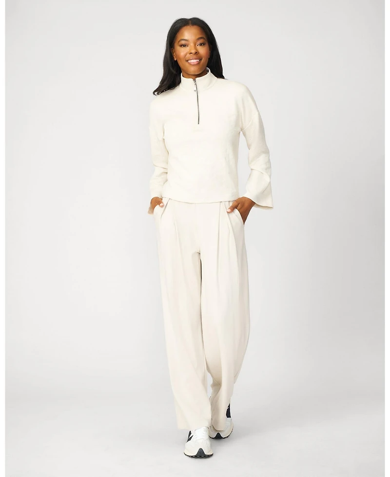 Cable & Gauge Women's Tonal Cheetah Cropped Half Zip Pullover