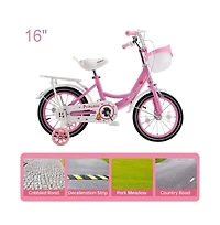 Artudatech 16" Kids Bicycle Girls Bike with Training Wheels Basket Kickstand