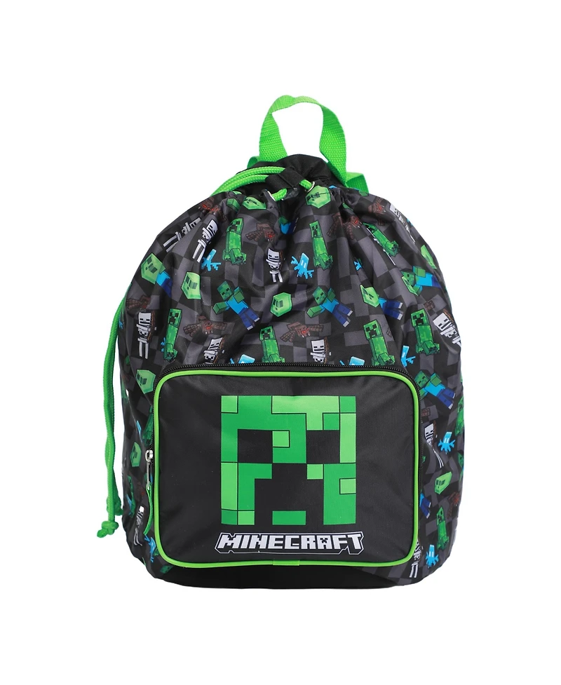 Minecraft Creeper 4-Piece Travel Set - Duffel Bag, Drawstring Backpack, Throw Blanket & Toiletry Bag