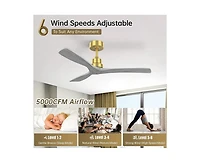52-inch Modern Golden 3 Blades Walnut Ceiling Fan with 6 Speed Remote control and Timing and Forward Reverse Rotation Function for Indoor