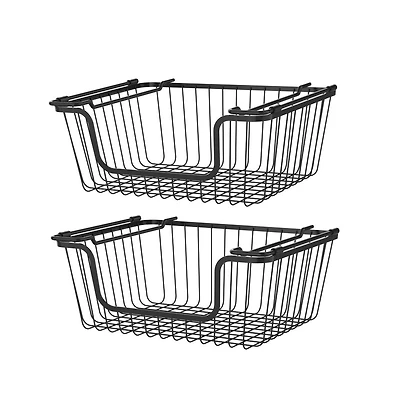 Oceanstar Stackable Metal Wire Storage Basket Set for Pantry, Countertop, Kitchen or Bathroom, Black, Set of 2