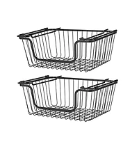 Oceanstar Stackable Metal Wire Storage Basket Set for Pantry, Countertop, Kitchen or Bathroom, Black, Set of 2