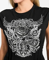 Guess Women's Rose Graphic Corset-Detail Top