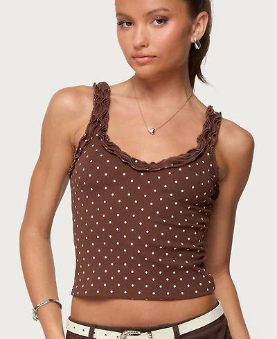 Edikted Women's Pippin Ruffle Polka Dot Tank Top