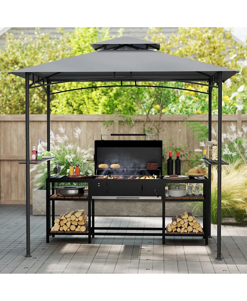 Gymax 8' x 5' Grill Gazebo Outdoor Double-Tiered Grill Canopy w/ 2 Shelves & 6 Hooks