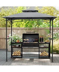 Gymax 8' x 5' Grill Gazebo Outdoor Double-Tiered Grill Canopy w/ 2 Shelves & 6 Hooks