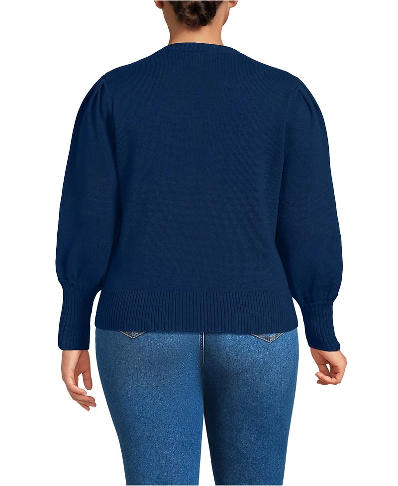 Lands' End Plus Drifter Puff Sleeve Crew Neck Sweater