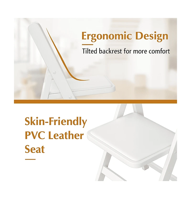 Sugift 4 Pack White Resin Folding Chairs with Padded Seats - Indoor/Outdoor
