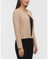 Ellen Tracy Women's Long Sleeve Open Cardigan with Pearl Trim