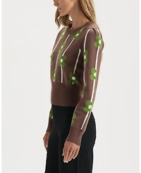 Ellen Tracy Women's Floral Long Sleeve Crew Neck Sweater
