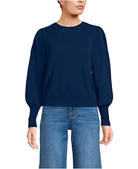 Lands' End Women's Drifter Puff Sleeve Crew Neck Sweater