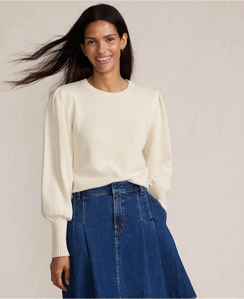 Lands' End Women's Drifter Puff Sleeve Crew Neck Sweater