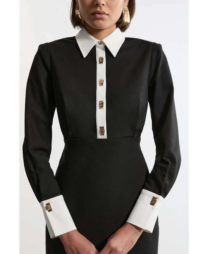 Karen Millen Women's Techno Cotton Shirt Maxi Dress