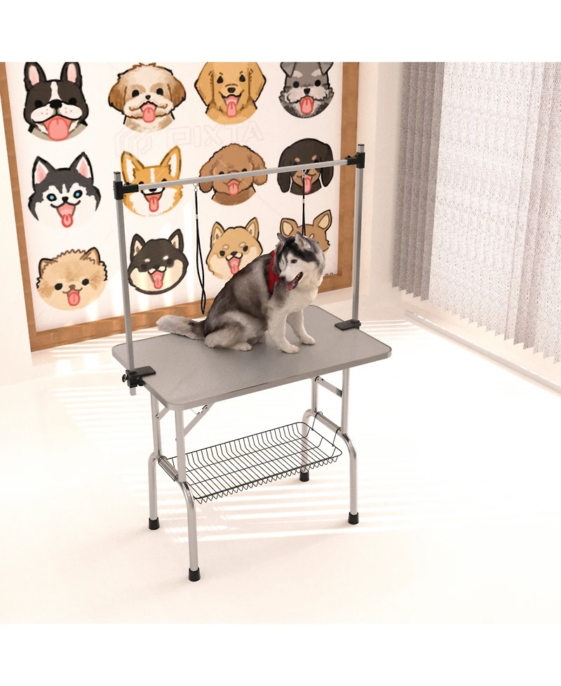 Streamdale Furniture Sturdy Foldable Pet Grooming Table with Storage