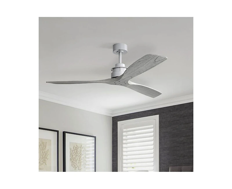 60-inch Modern Sliver 3-Blade Solid Wood Ceiling Fan Without Light With 6-Speed Remote Control and Forward Reverse Function For Indoor