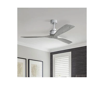 60-inch Modern Sliver 3-Blade Solid Wood Ceiling Fan Without Light With 6-Speed Remote Control and Forward Reverse Function For Indoor
