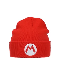 Super Mario Men's Embroidered M Logo On Red Cuff Beanie