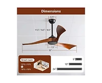 52-inch Modern 3 Solid Wood Blade Ceiling Fan with Six Speed Remote Control and Forward Reverse Function for Bedrooms Living Rooms and Kitchens