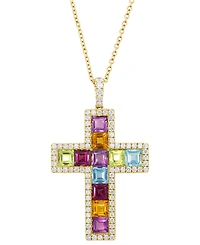 Effy Collection Diamond (3/8 ct. t.w.) and Multi-Gemstone (2-3/4 ct. t.w.) Pendant Necklace in 14K Yellow Gold