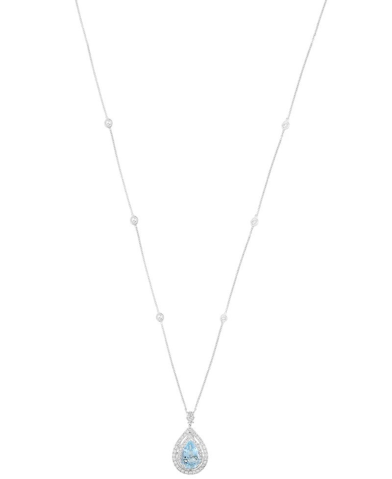 Effy Collection Diamond (1-1/20 ct. t.w.) and Aquamarine (2-3/8 ct. t.w.) Necklace in 14K White Gold