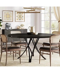 Tribesigns Black Dining Table for 4, 47-Inch Round Kitchen Table, Modern Wood Dining Room Table with Sturdy Cross Metal Legs for Kitchen Living Room