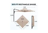 Aecojoy 10ft Cantilever Patio Umbrella, Large Rectangle Umbrella 180° Rotation Offset