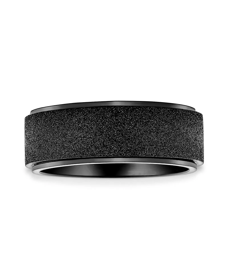 Bling Jewelry Wide Polished Beveled Edge Brushed Sparkle Sand Blast Titanium Black Band Comfort Fit 8MM