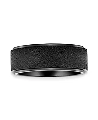 Bling Jewelry Wide Polished Beveled Edge Brushed Sparkle Sand Blast Titanium Black Band Comfort Fit 8MM