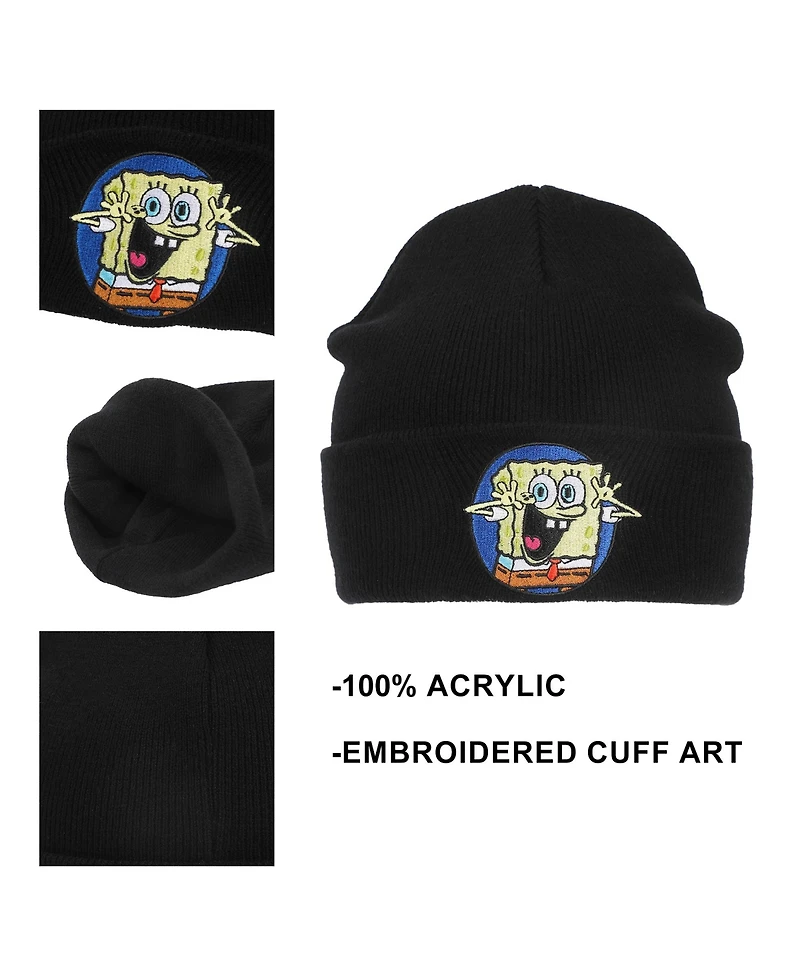Spongebob Squarepants Men's Spongebob Square Pants Embroidered Circle Character Patch On Black Cuff Beanie