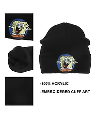 Spongebob Squarepants Men's Spongebob Square Pants Embroidered Circle Character Patch On Black Cuff Beanie